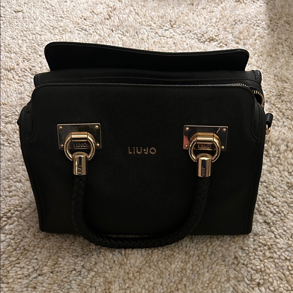 Liu Jo Black Satchel with Gold Accents